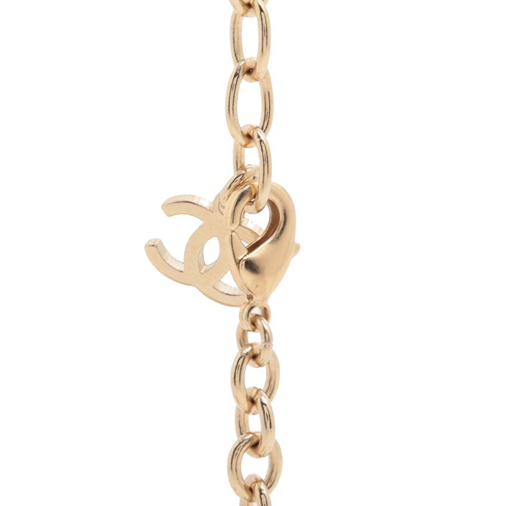 Chanel CC Gold Plated Rhinestone Embellished Round Logo Pendant Necklace - 4