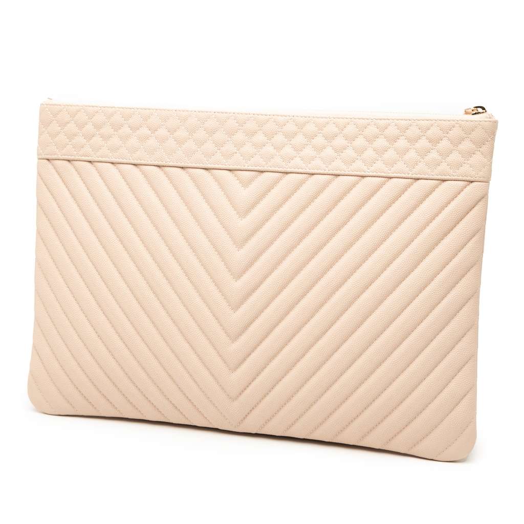 Chanel Large Quilted Caviar Chevron O Case Zip Pouch - 2