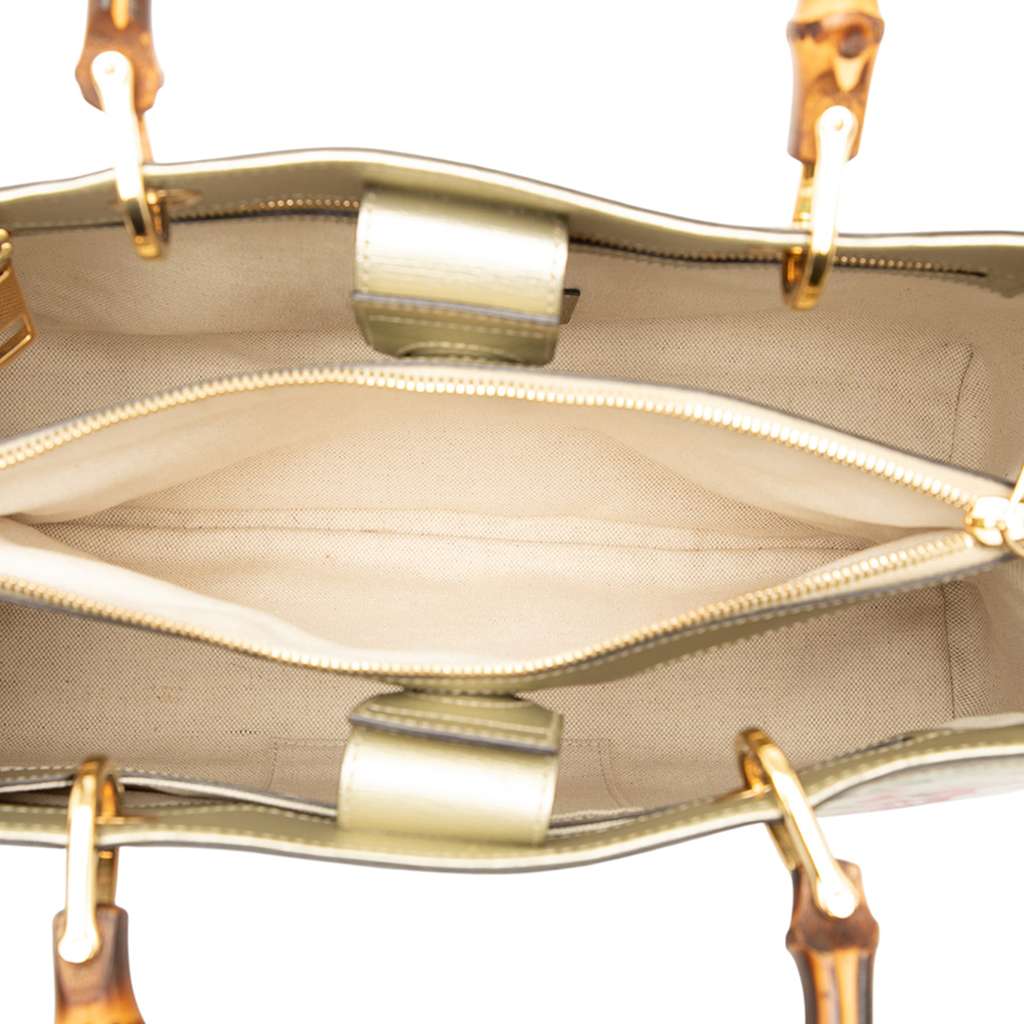 Gucci Medium Calfskin Blooms Bamboo Shopper Satchel - 4