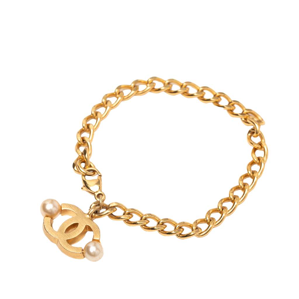 Chanel Gold Plated Faux Pearl CC Chain Bracelet - 2