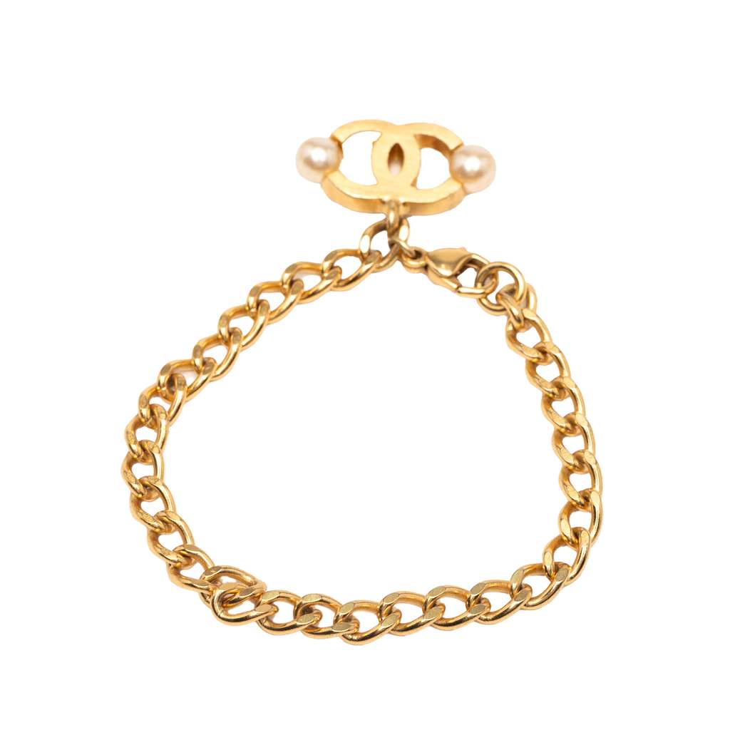 Chanel Gold Plated Faux Pearl CC Chain Bracelet - 3