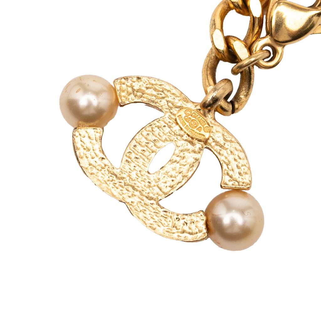 Chanel Gold Plated Faux Pearl CC Chain Bracelet - 4