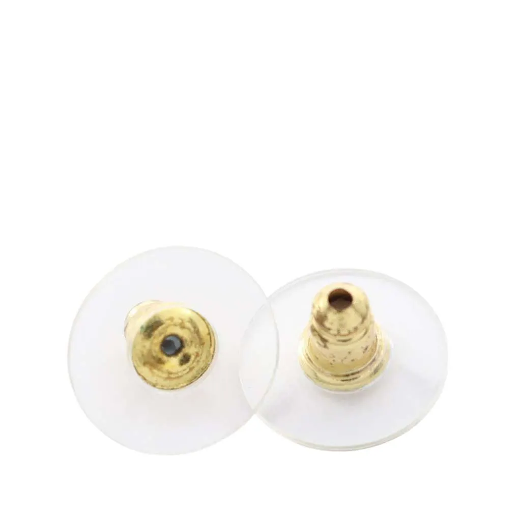 Chanel CC Gold Plated Faux Pearl and Rhinestone Heart Earrings White Very good - Back View