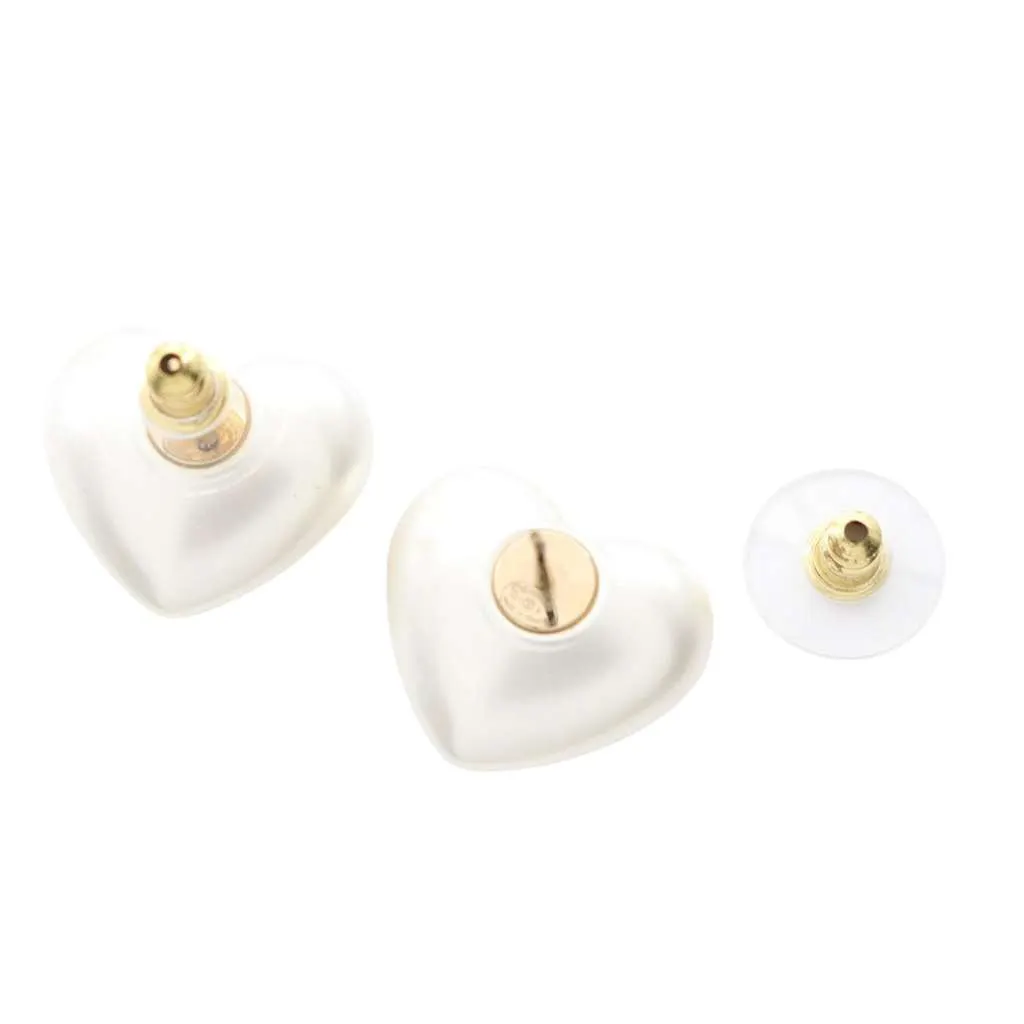Chanel CC Gold Plated Faux Pearl and Rhinestone Heart Earrings White Very good - Inside View