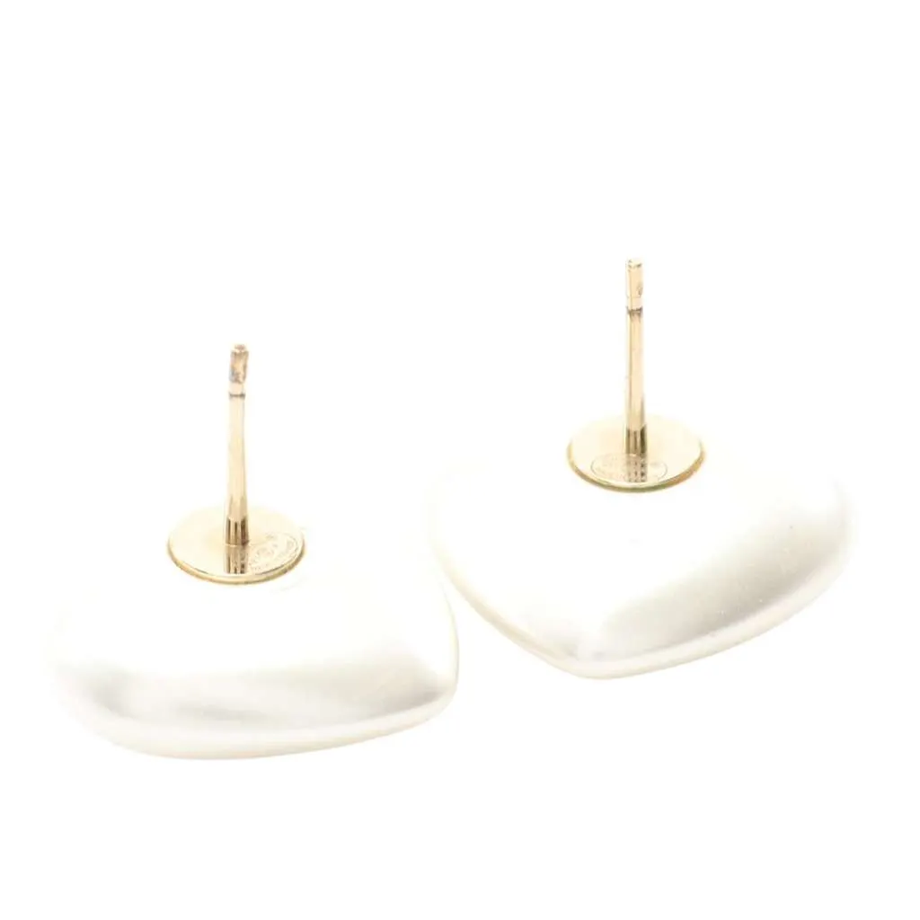 Chanel CC Gold Plated Faux Pearl and Rhinestone Heart Earrings White Very good - Model View
