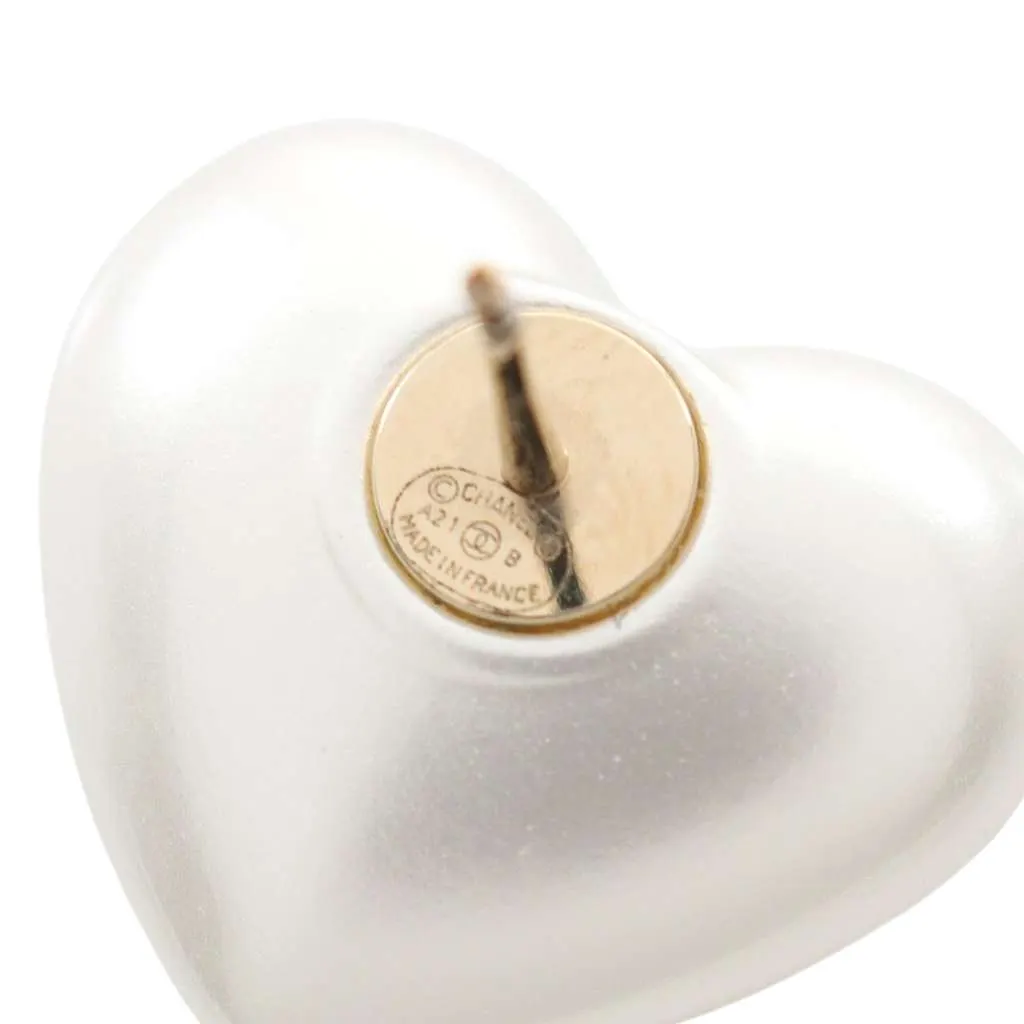 Chanel CC Gold Plated Faux Pearl and Rhinestone Heart Earrings White Very good - Box View