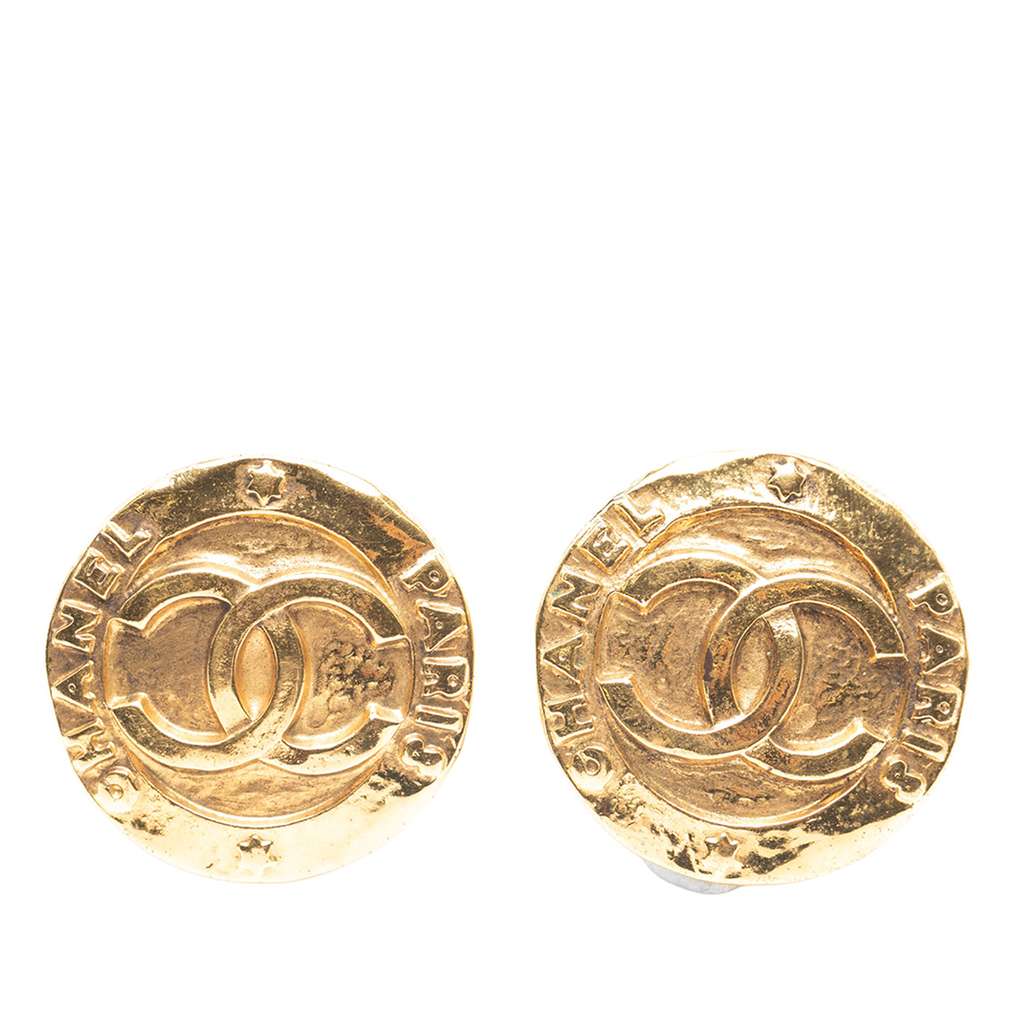 Chanel Gold Plated CC Round Clip On Earrings