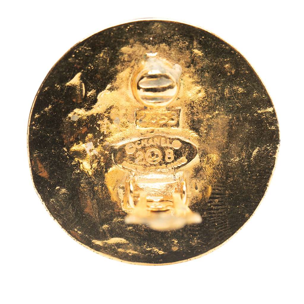 Chanel Gold Plated CC Round Clip On Earrings - 3