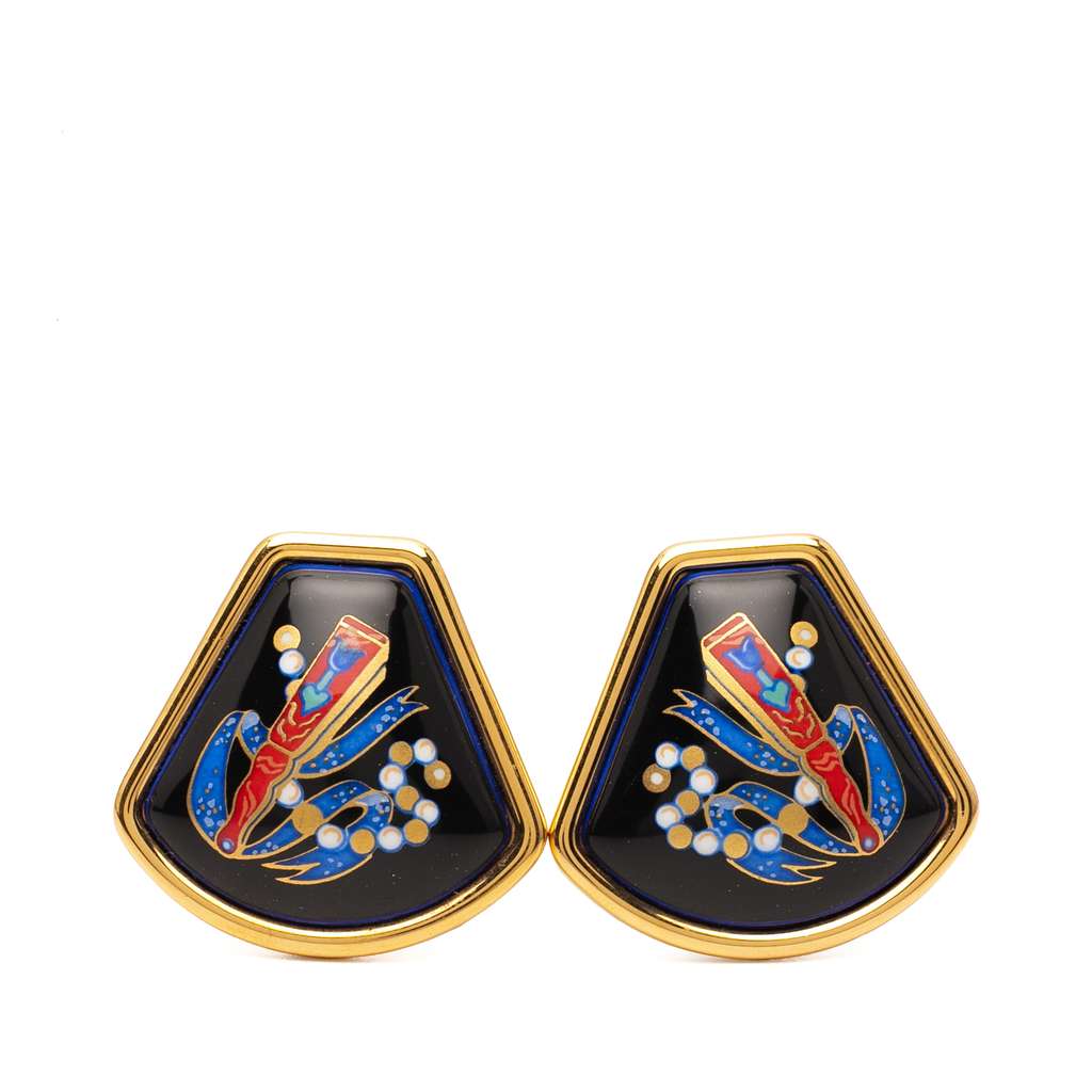 Hermès Enamel Cloisonne Clip On Earrings