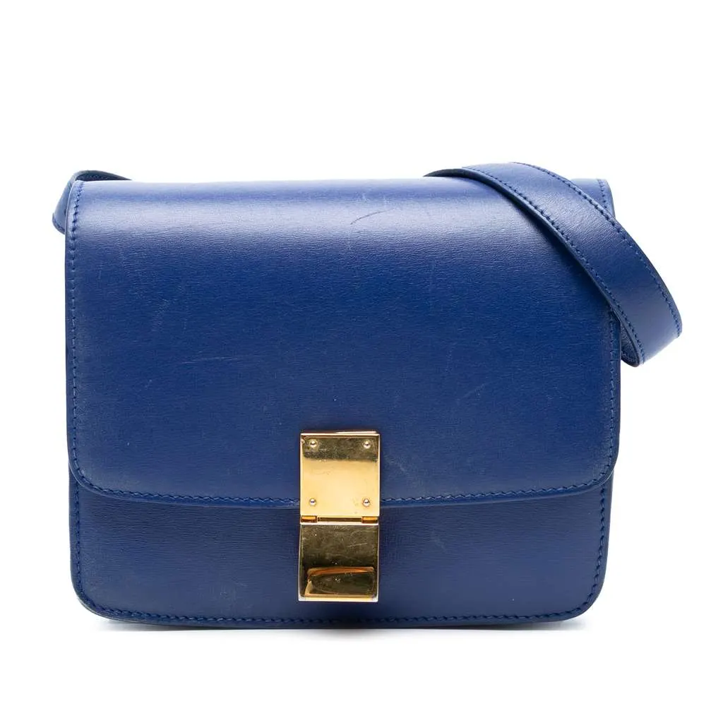 Celine Small Calfskin Classic Box Blue Leather Good - Front View