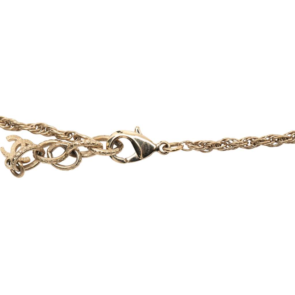 Chanel Gold Plated Faux Pearl CC Round Pendant Necklace - 3