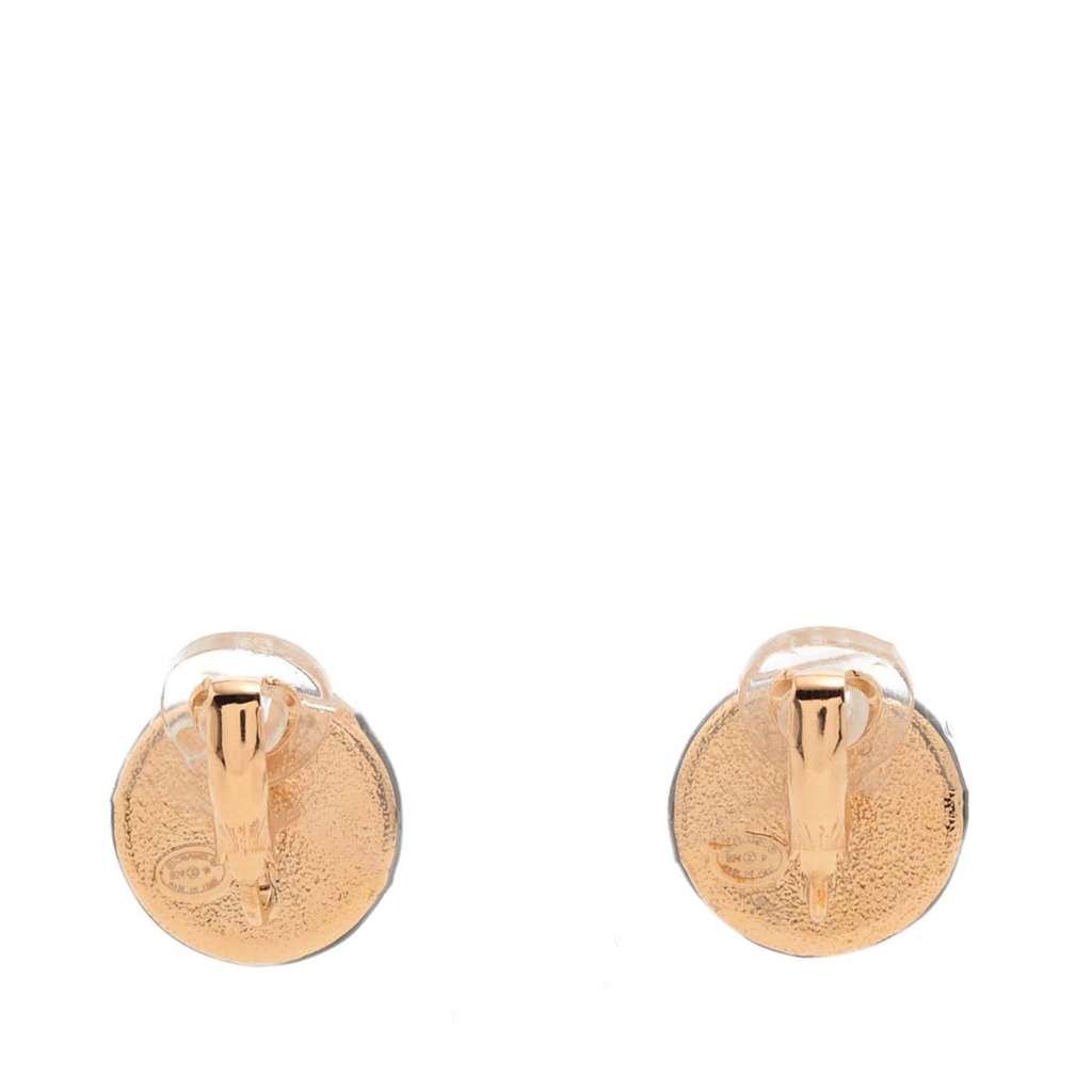 Chanel CC Enamel Gold Plated Round Clip On Earrings - 2