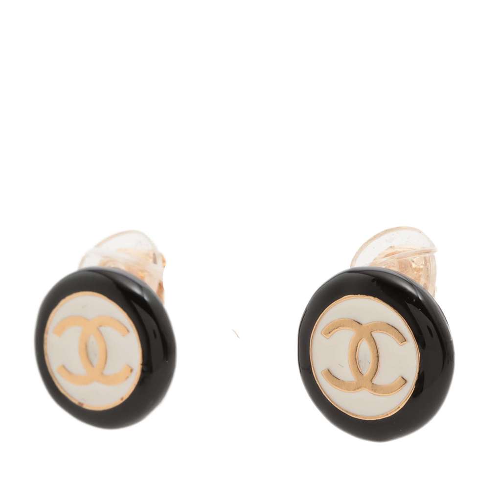 Chanel CC Enamel Gold Plated Round Clip On Earrings - 3