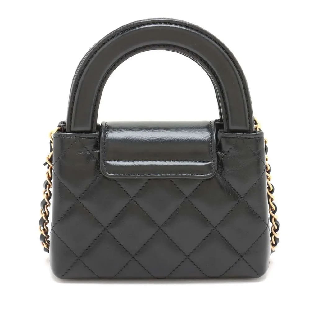 Chanel Mini Nano Aged Calfskin Kelly Shopper Bag Black Leather Very good - Back View