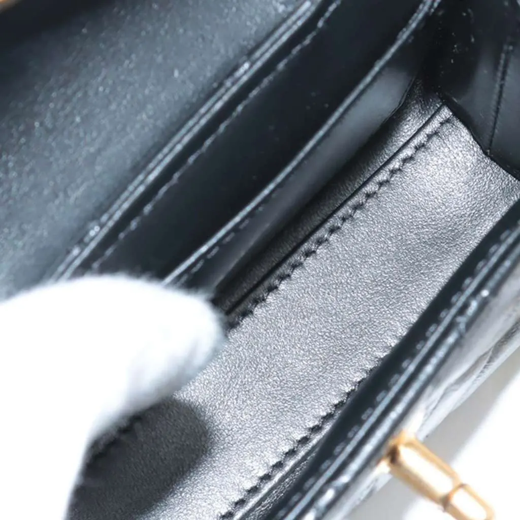 Chanel Mini Nano Aged Calfskin Kelly Shopper Bag Black Leather Very good - Inside View