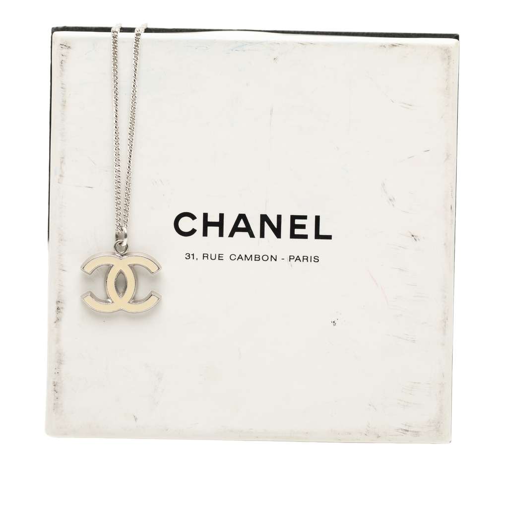 Chanel Silver Plated Enamel CC Pendant Necklace - 5