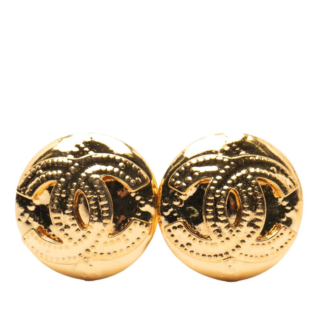 Chanel Gold Plated CC Round Clip On Earrings