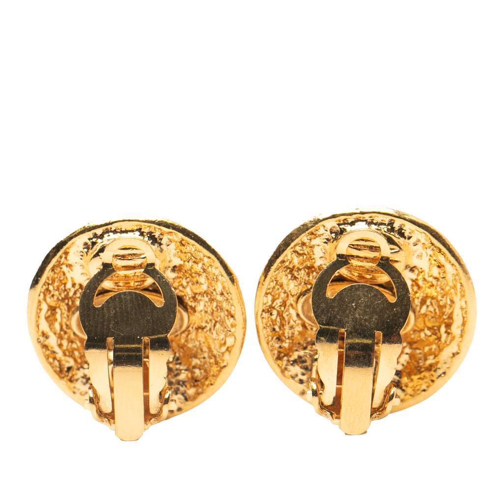 Chanel Gold Plated CC Round Clip On Earrings - 2