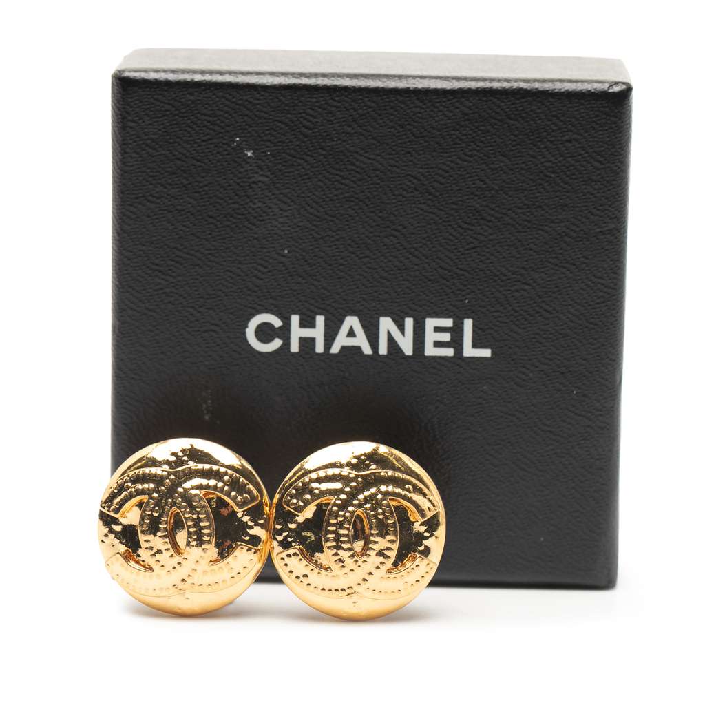 Chanel Gold Plated CC Round Clip On Earrings - 4