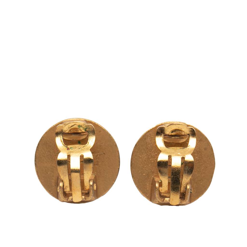 Chanel Gold Plated Rhinestones Lion Head Clip On Earrings - 2