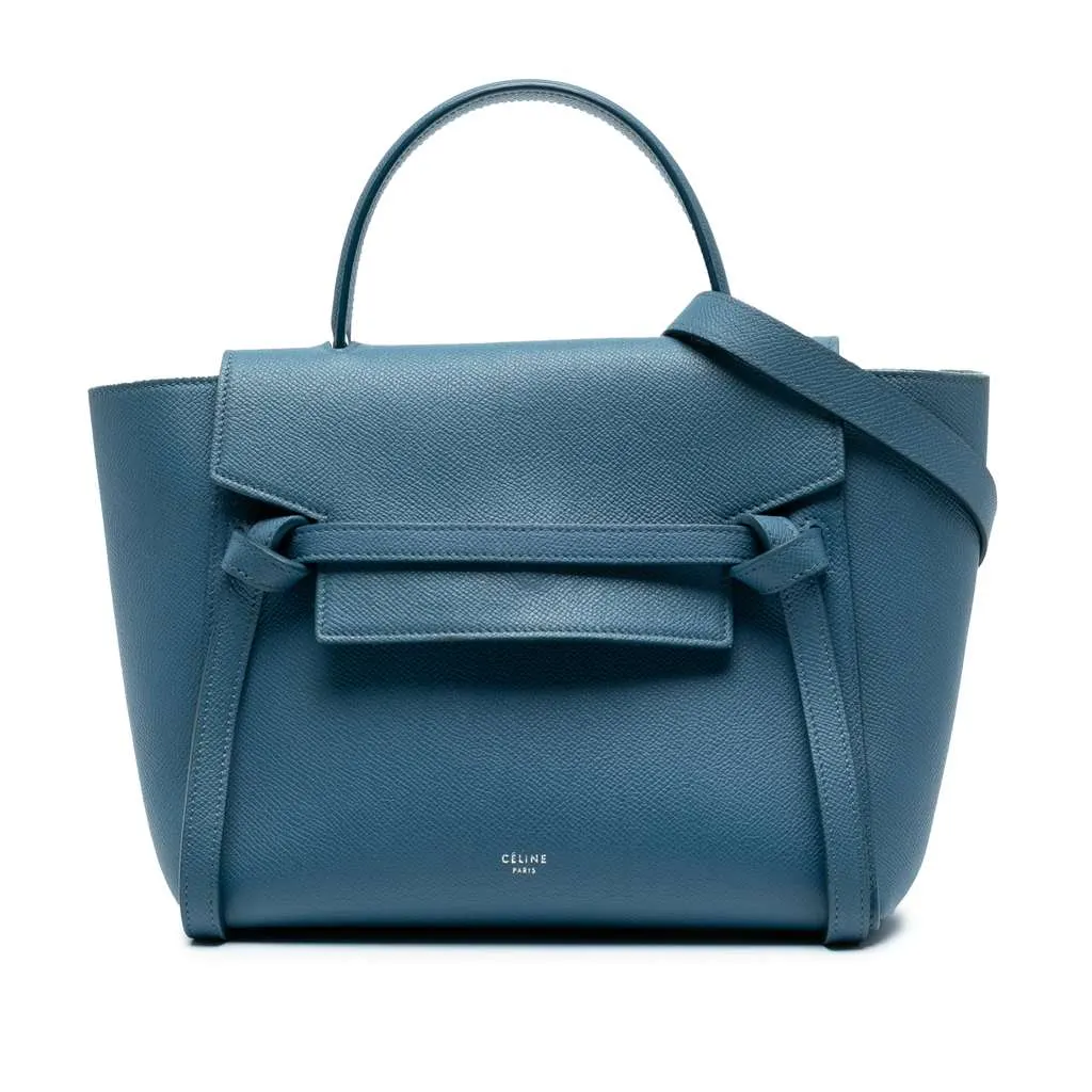 Celine Micro Grained Calfskin Belt Bag Blue Leather Very good - Front View