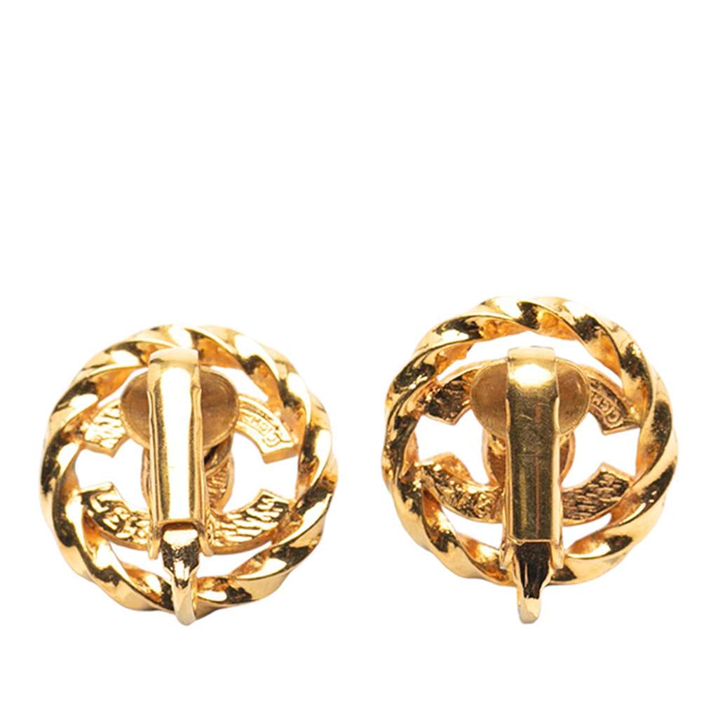 Chanel Gold Plated CC Rhinestones Clip On Earrings - 2