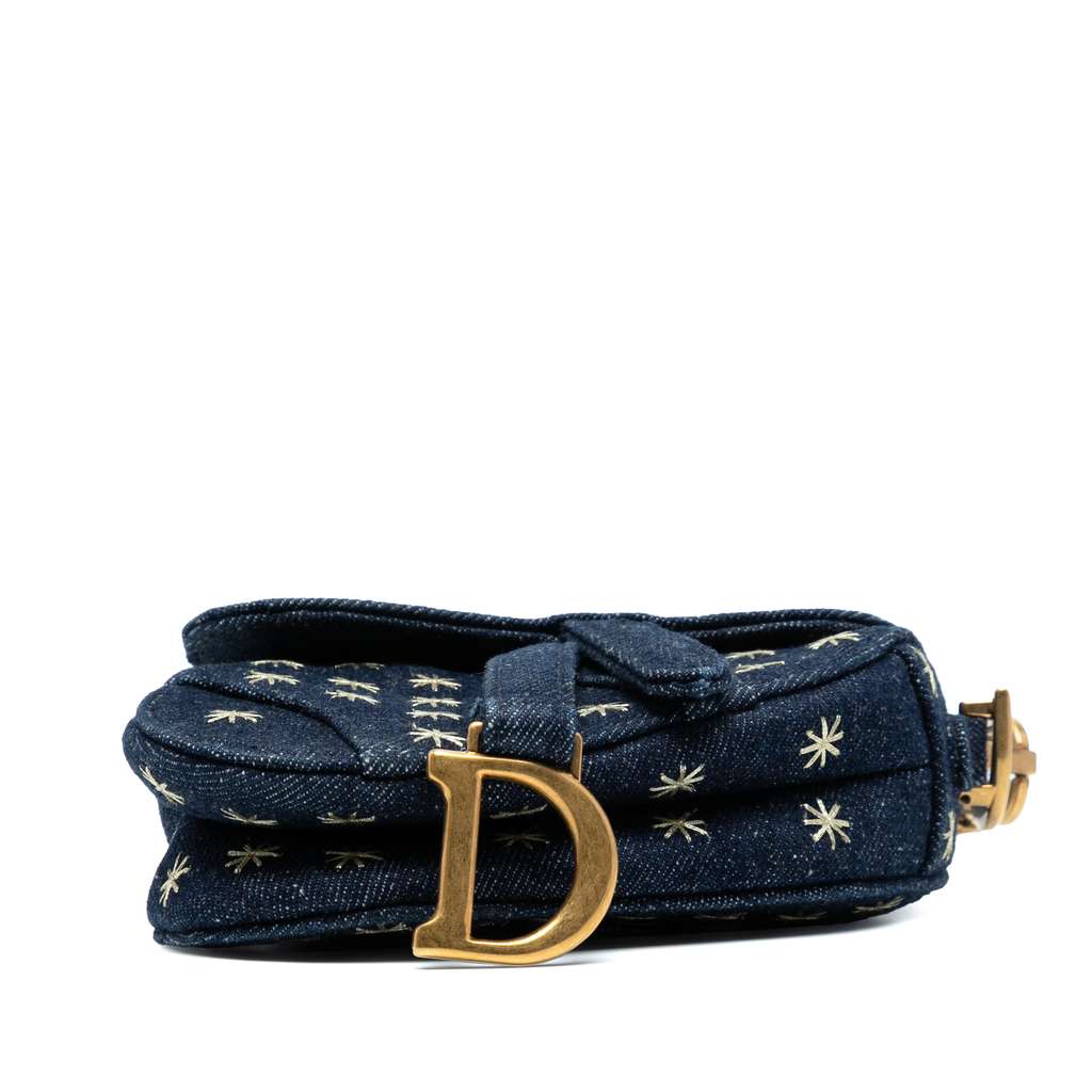Dior Micro Denim Embroidered Saddle Bag - 3