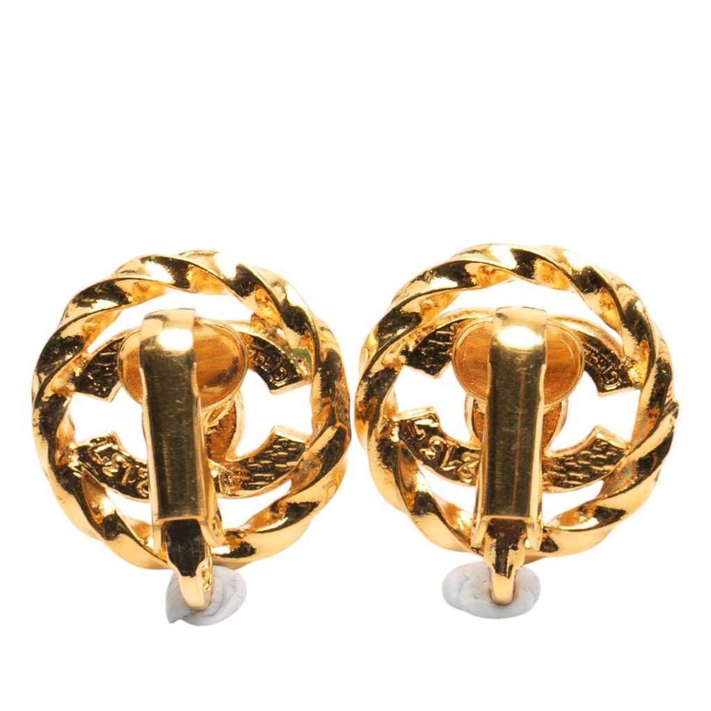 Chanel Gold Plated CC Rhinestones Clip On Earrings - 2