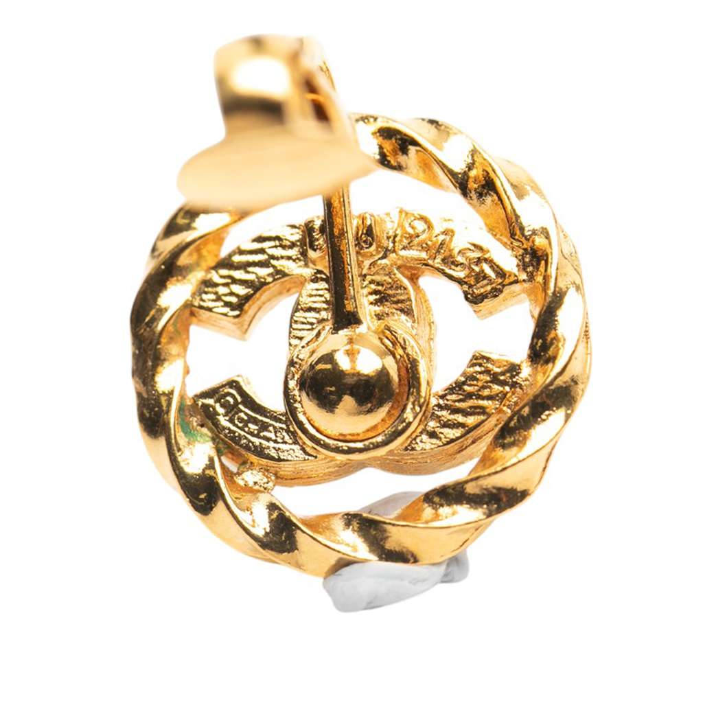Chanel Gold Plated CC Rhinestones Clip On Earrings - 3