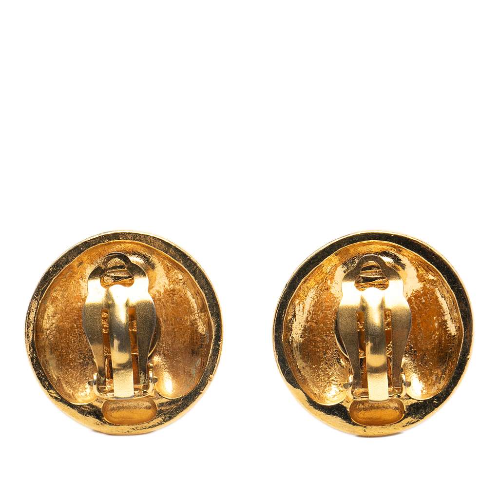 Chanel Gold Plated Logo Round Clip On Earrings - 2