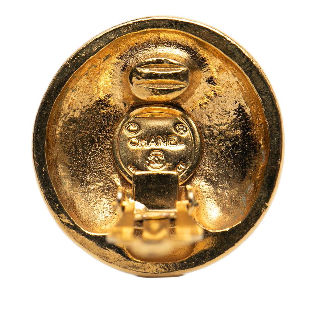 Chanel Gold Plated Logo Round Clip On Earrings - 3