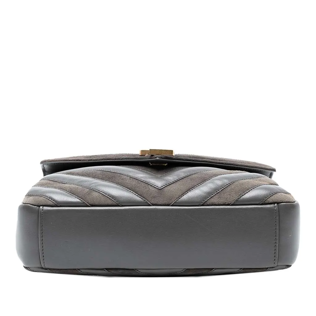 Saint Laurent Medium Calfskin and Suede Chevron Monogram College Satchel Grey Leather Good - Inside View