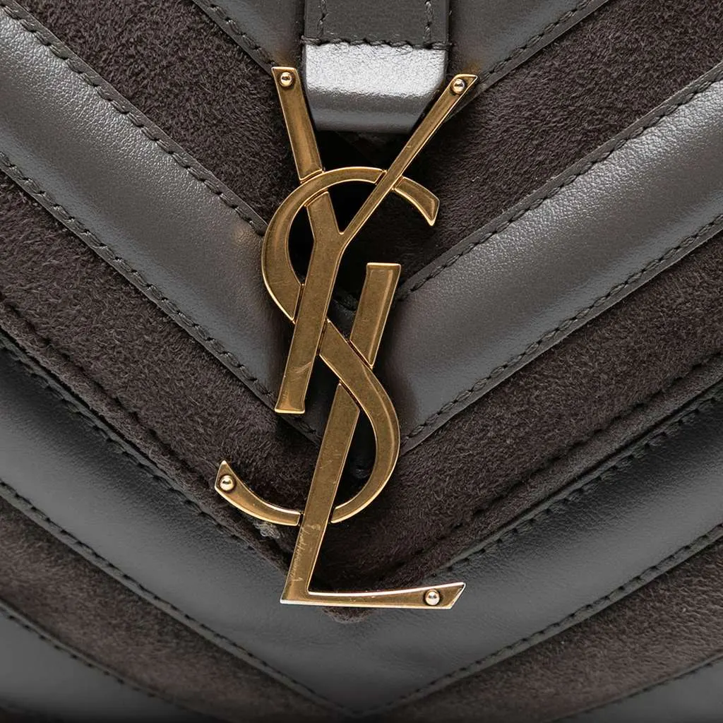 Saint Laurent Medium Calfskin and Suede Chevron Monogram College Satchel Grey Leather Good - Box View