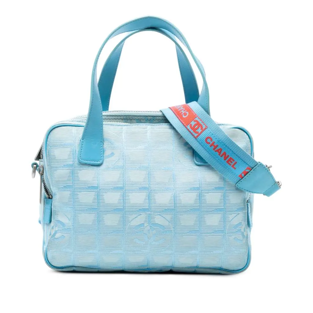 Chanel New Travel Line Nylon Satchel Blue Good - Front View