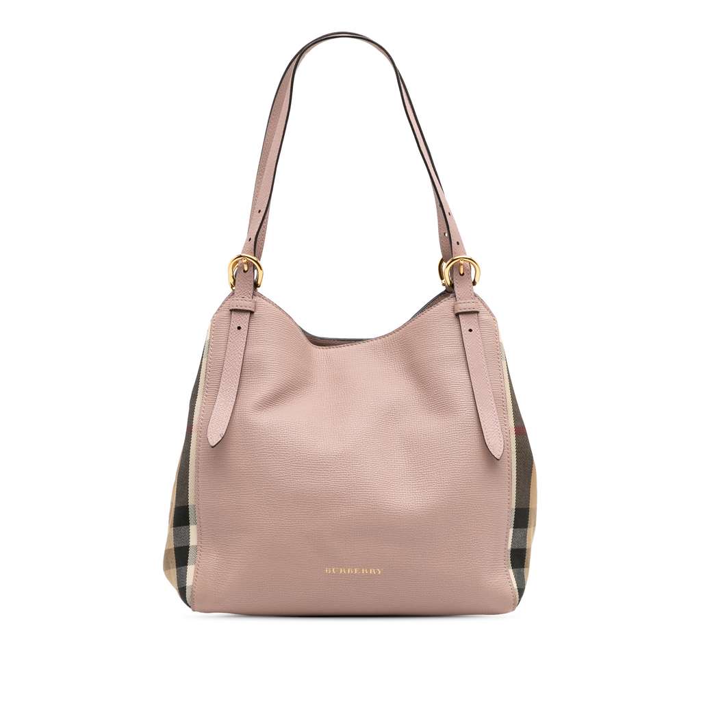 Burberry Small Leather and House Check Canvas Canterbury Tote
