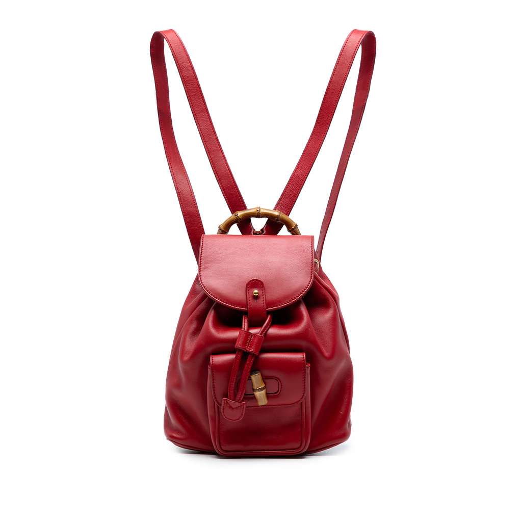 Gucci Leather Bamboo Drawstring Backpack