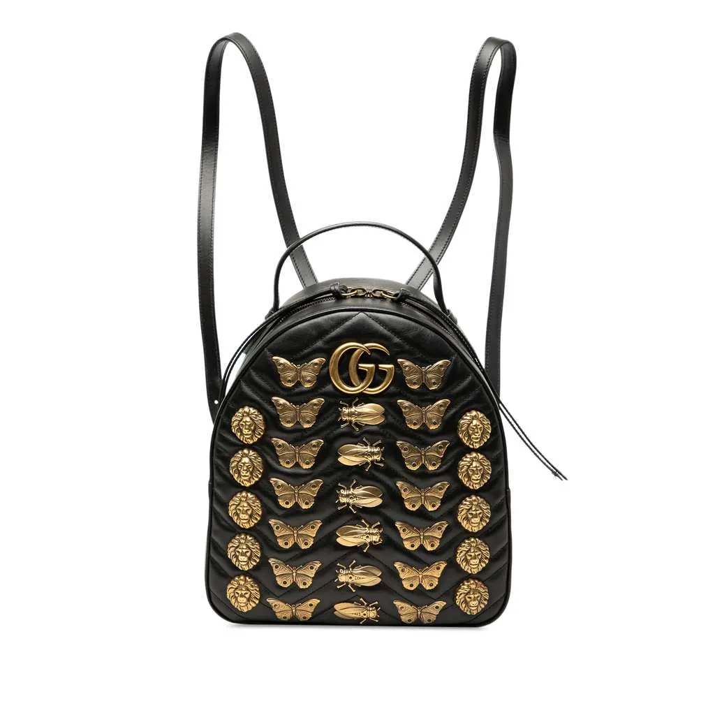 Gucci Small GG Marmont Matelasse Leather Animalier Backpack Black Leather Very good - Front View