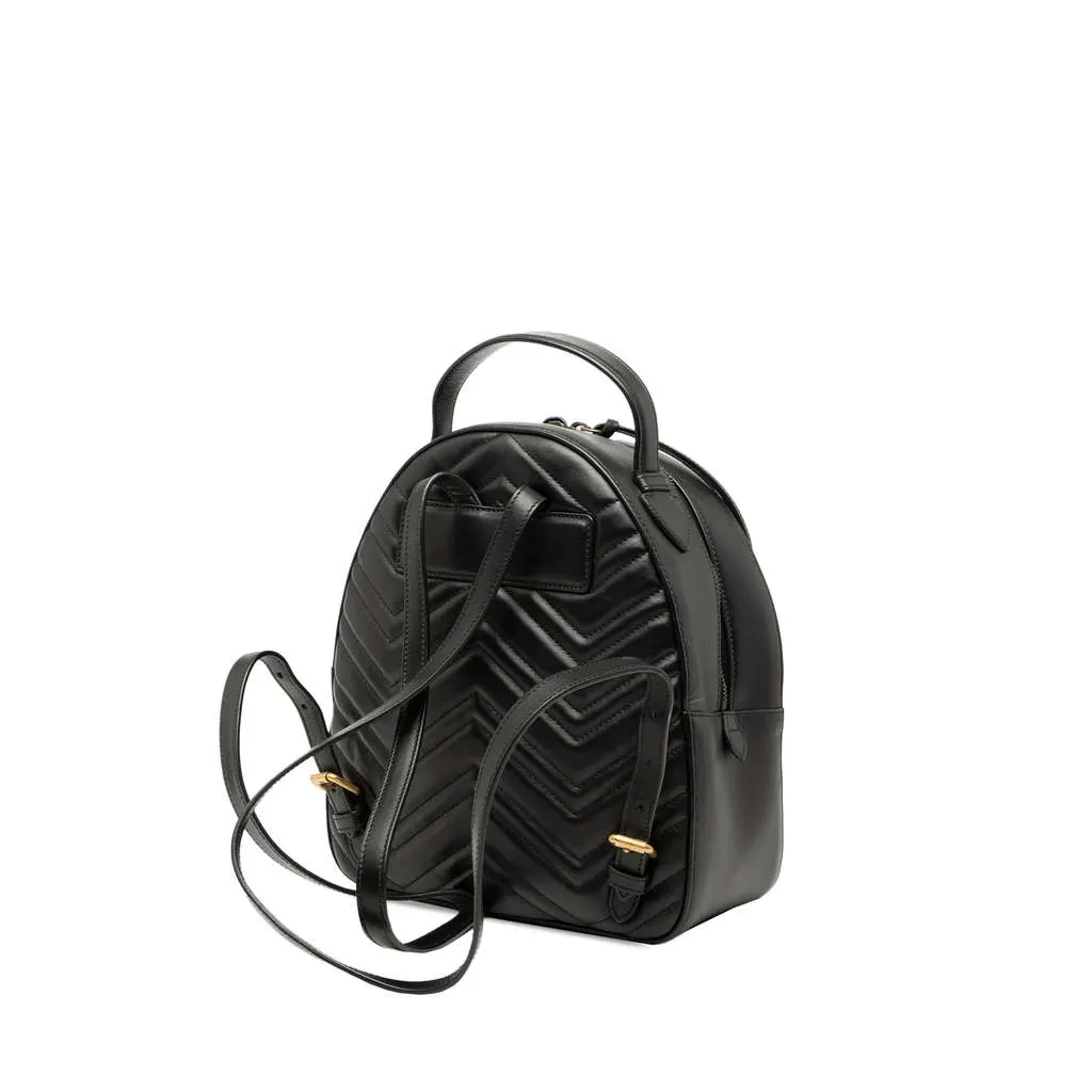 Gucci Small GG Marmont Matelasse Leather Animalier Backpack Black Leather Very good - Back View