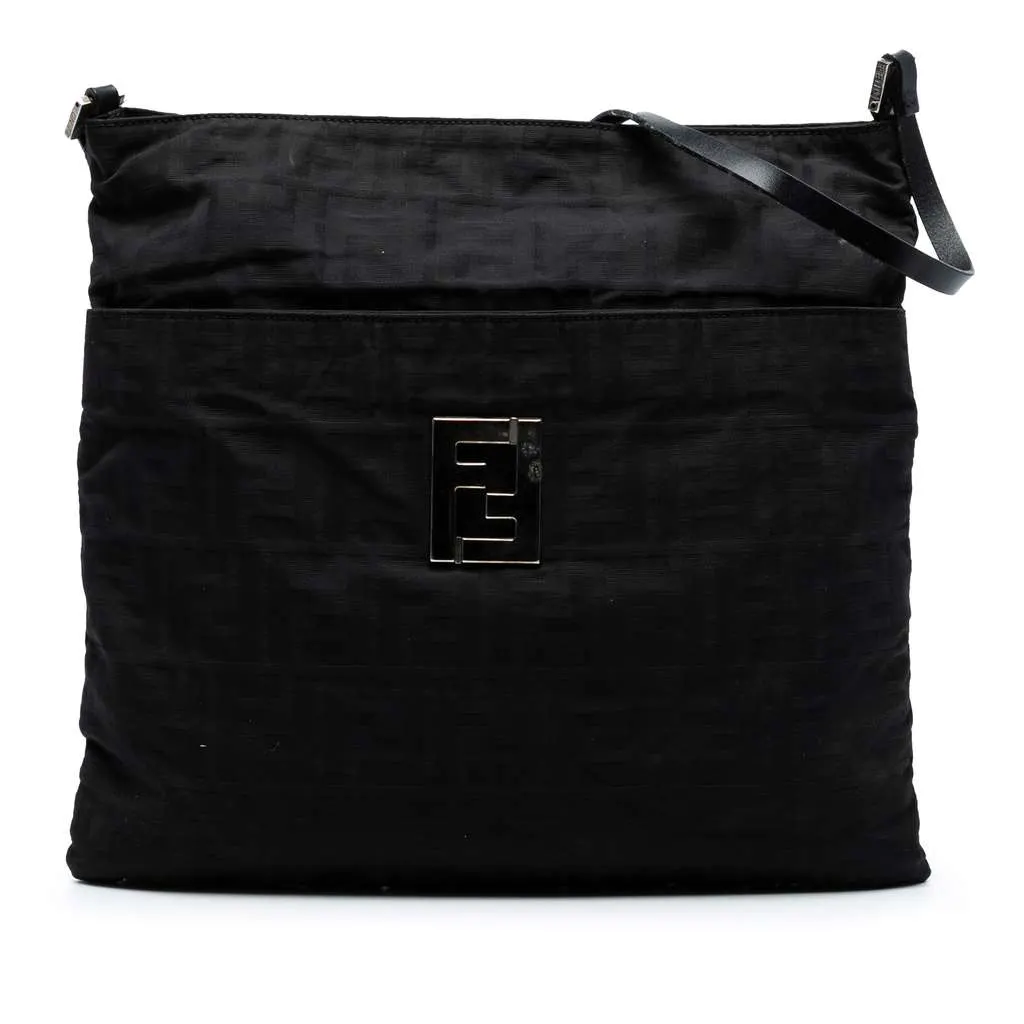 Fendi Zucca Canvas Shoulder Bag Black Canvas Good - Front View