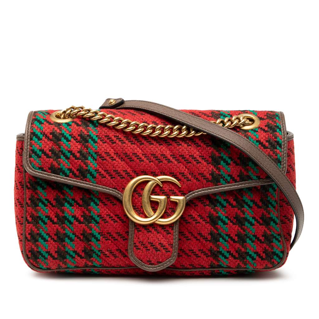 Gucci Medium GG Marmont Houndstooth Tweed Shoulder Bag