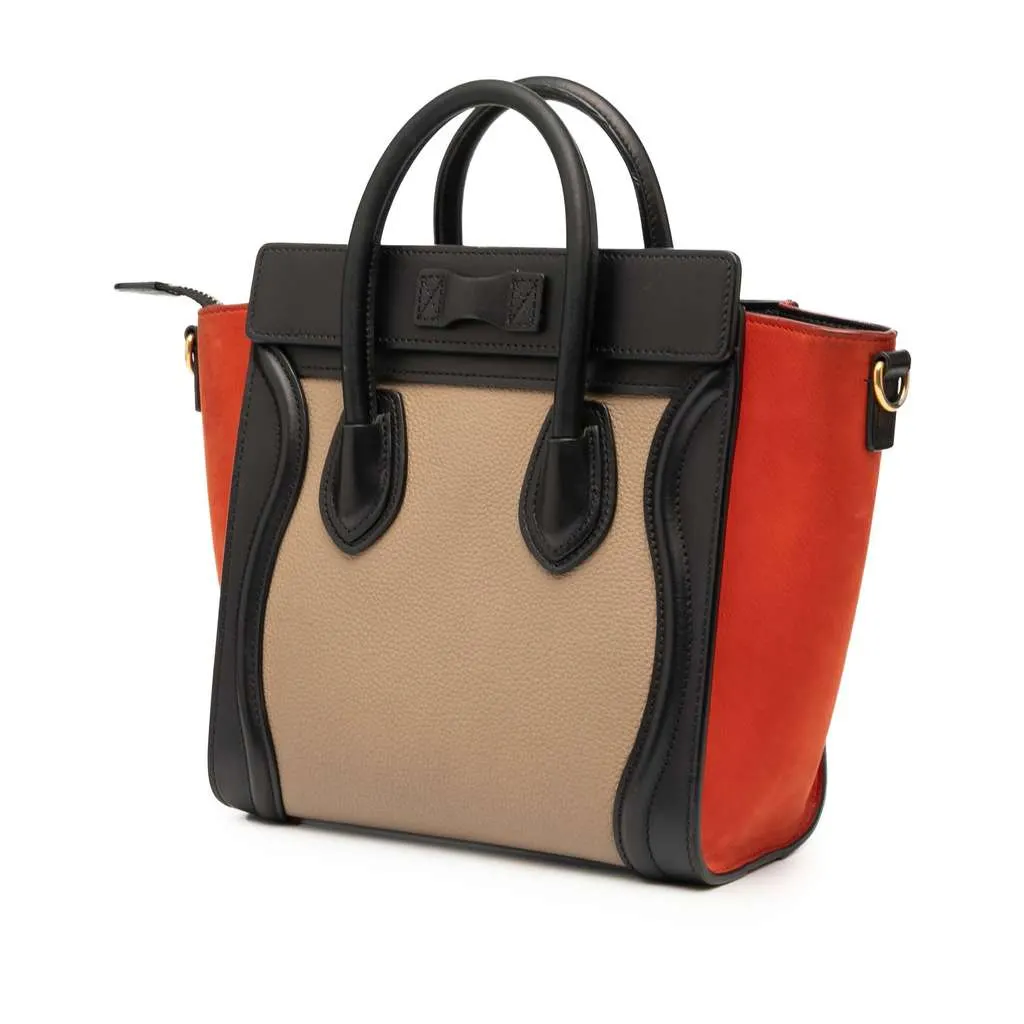 Celine Nano Tricolor Nubuck and Drummed Calfskin Luggage Tote Brown Leather Good - Back View