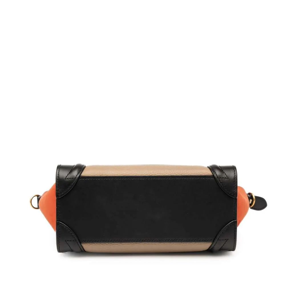 Celine Nano Tricolor Nubuck and Drummed Calfskin Luggage Tote Brown Leather Good - Inside View