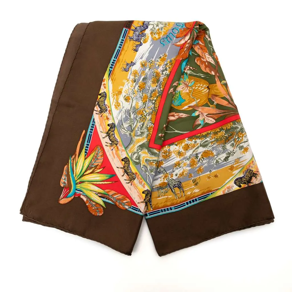 Hermès Tropiques de Paradis Silk Scarf Brown Silk Good - Front View