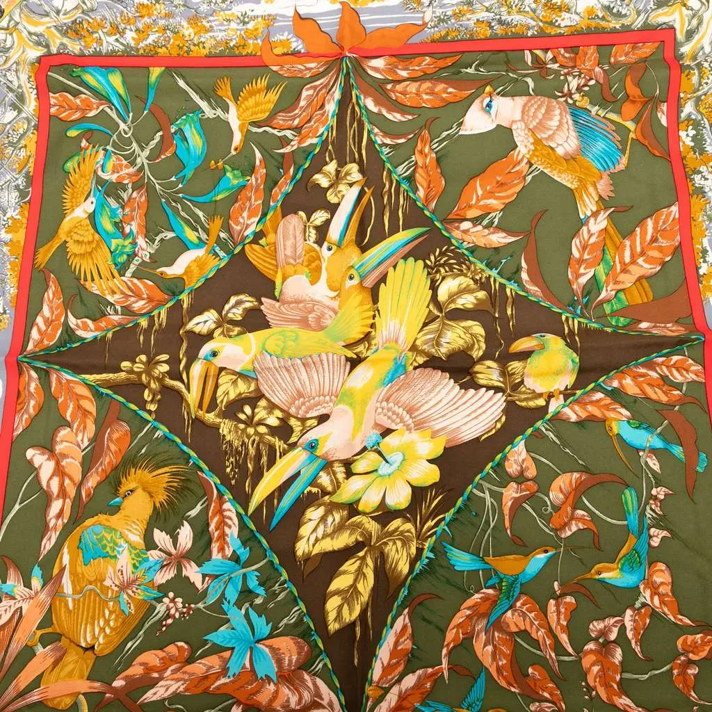 Hermès Tropiques de Paradis Silk Scarf Brown Silk Good - Back View