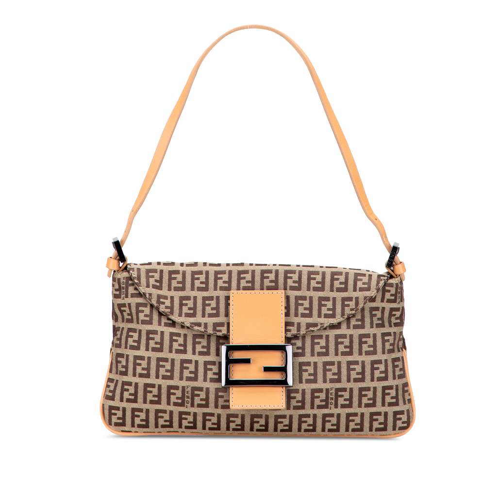 Fendi Zucchino Canvas Double Flap Shoulder Bag