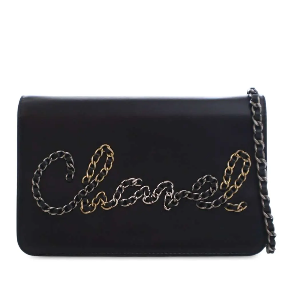 Chanel Calfskin Chain 20s Signe Wallet on Chain Black Leather Good - Front View