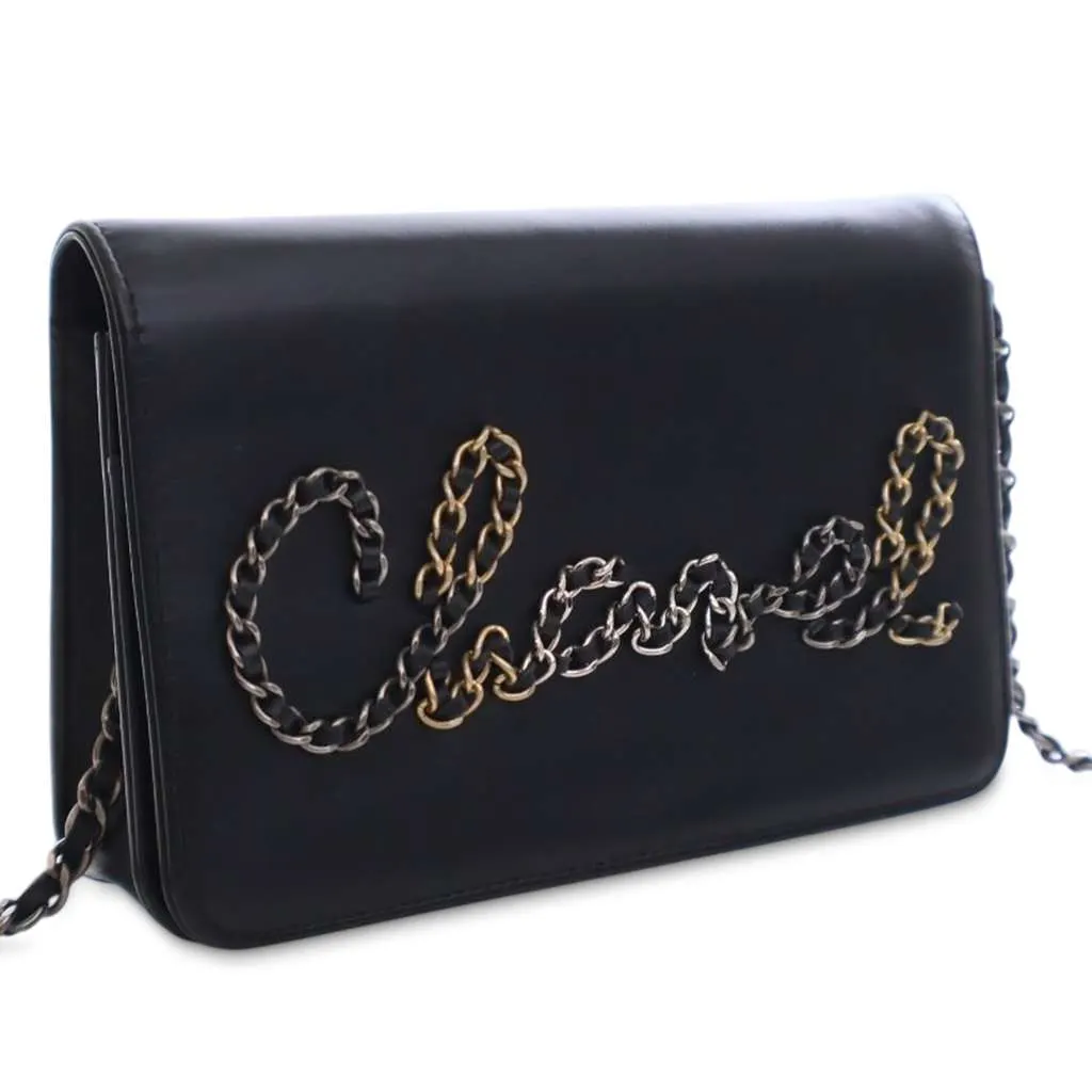 Chanel Calfskin Chain 20s Signe Wallet on Chain Black Leather Good - Back View
