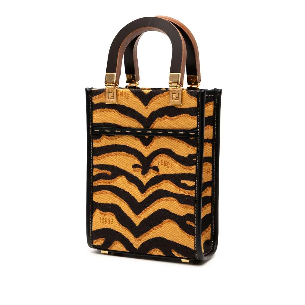 Fendi Mini Embroidered Canvas Tiger Print Sunshine Shopper Tote Brown Canvas Very good - Back View