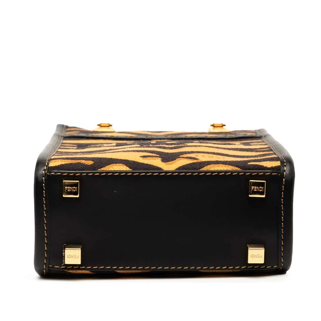 Fendi Mini Embroidered Canvas Tiger Print Sunshine Shopper Tote Brown Canvas Very good - Inside View