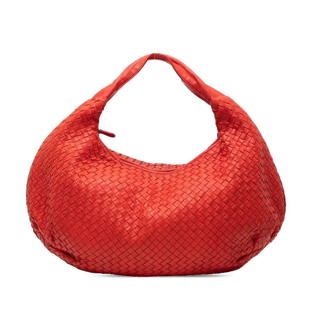 Bottega Veneta Large Nappa Intrecciato Belly Hobo Red Leather Very good - Front View